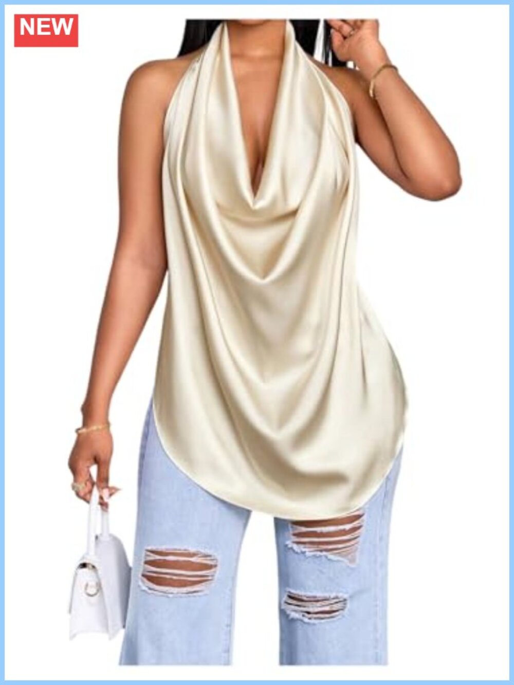 Cowl Neck Halter Top Draped Backless Tie Back Sleeveless Y2K Sexy Going Out